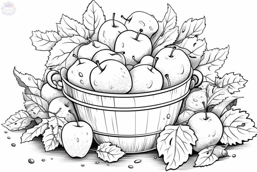 cesto de maçãs para colorir